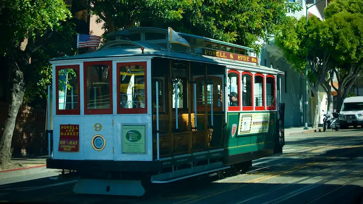 a cable car in San Francisco